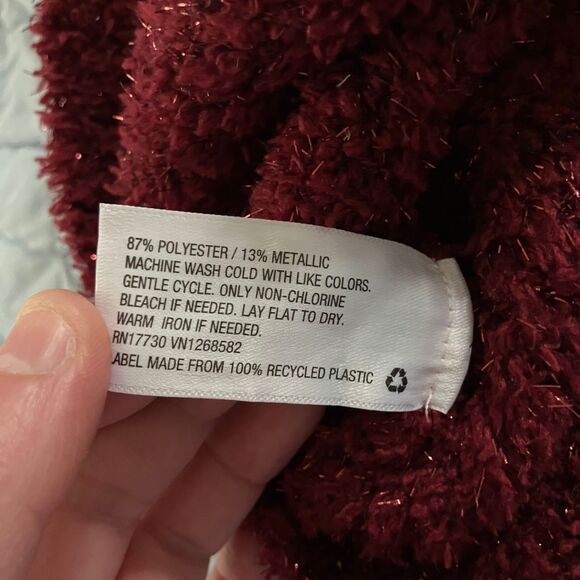 Ava & Viv Plus Size 1X Fuzzy Metallic Burgundy V Neck Sweater sparkles holiday - Picture 10 of 15